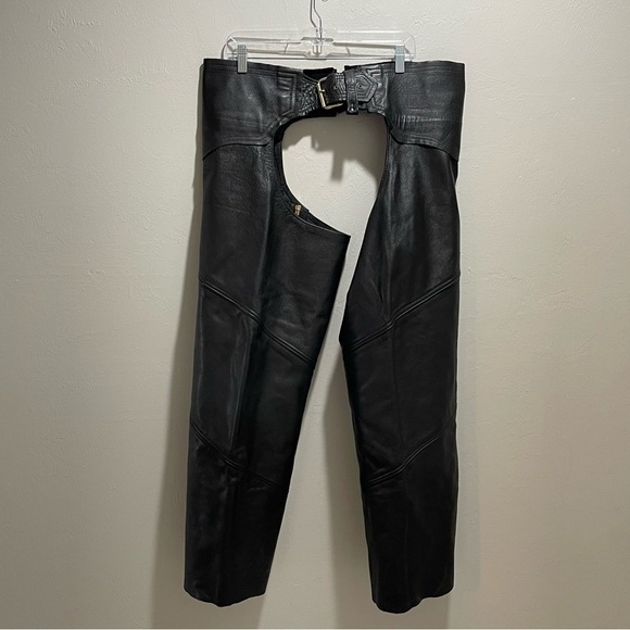 Vintage BRANDED GARMENT INC Motorcycle Leather Riding Biker Chaps Made In USA XL - Picture 1 of 9